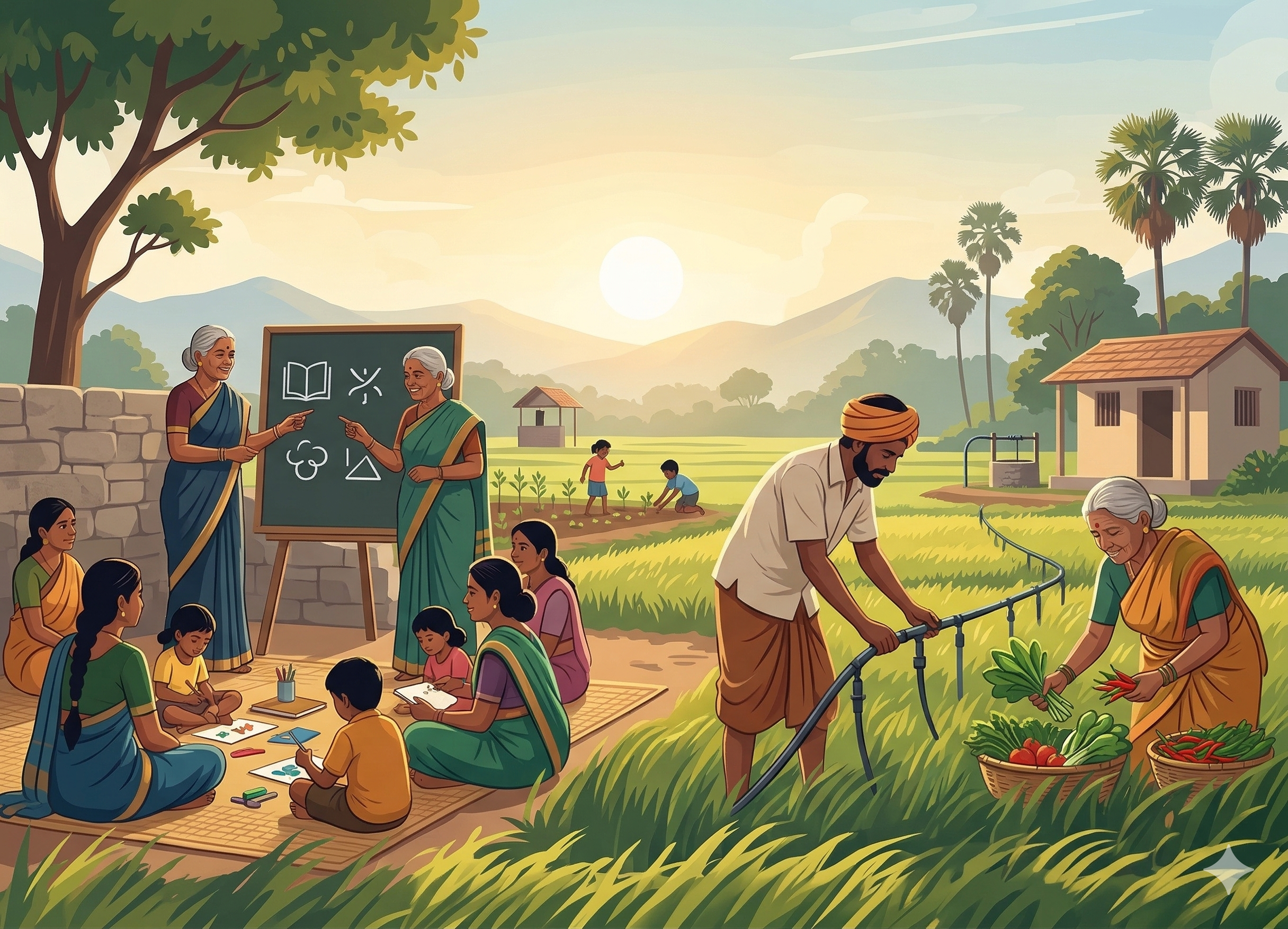 Community working together in rural field